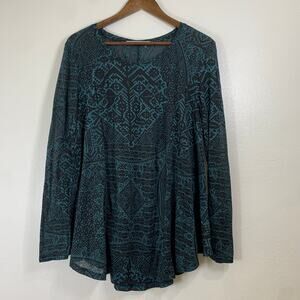 Peruvian Connection Tunic Swing Tee XS Small Burnout Sheer Long Sleeve Oversized
